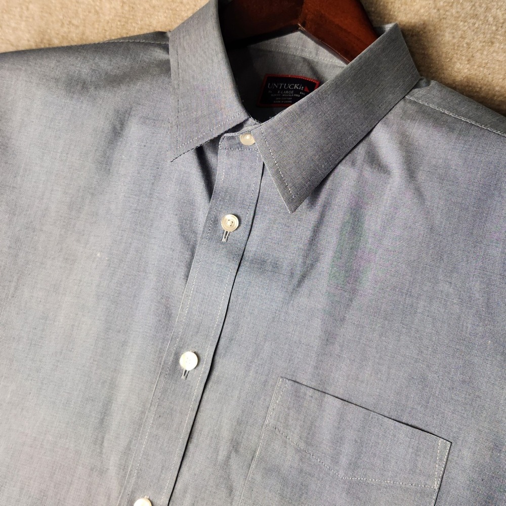 UNTUCKit Mens XL Slim Fit Wrinkle Free Grey Cotton Button Down Shirt Short Hem